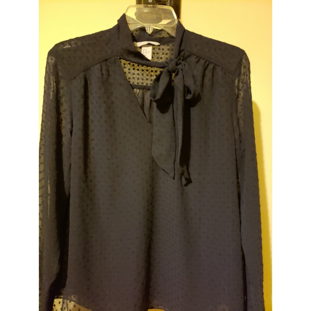 H&M Blue Dots Blouse Tie Collar